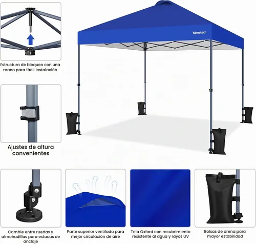 Vista 4 de Yaheetech Tienda de campaña desplegable de 10 x 10 con 2 ruedas integradas para movilidad, resistente al agua y refugio solar instantáneo con bolsa
