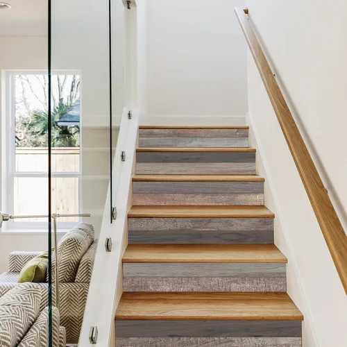 Vista 2 de AMAZING WALL Inicio Escaleras impresas de madera a rayas Decoración autoadhesiva etiqueta de pared Set 6pcs