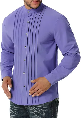 Vista 3 de EAFANA Camisa de esmoquin de manga larga para hombre con botones y volantes
