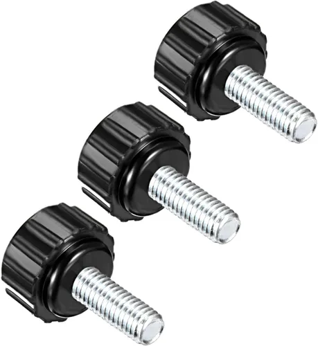 Vista 7 de Perillas de sujeción moleteadas, rosca macho M4 x 0.630 in, cabeza de 0.630 in, pomos de plástico termoestable para tornillo de pulgar negro