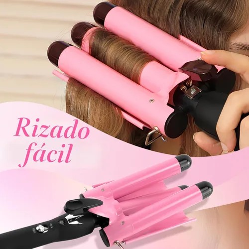 Vista 2 de Rizador de 3 barriles Aleath: Regalos de cumpleaños para mujeres, rizador de pelo de doble voltaje con temperatura ajustable, tres barriles