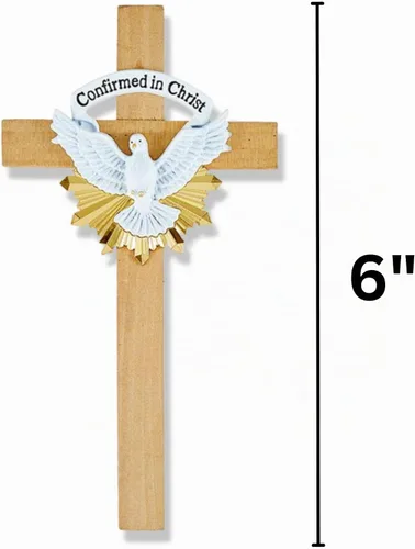 Vista 2 de Needzo Cruz de pared de confirmación, decoración de madera confirmada en Cristo, accesorio colgante católico, 6 pulgadas