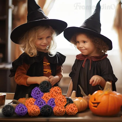Vista 5 de Framendino, Paquete de 24 bolas de ratán de Halloween de 2 pulgadas, adornos de jarrón de bola de mimbre