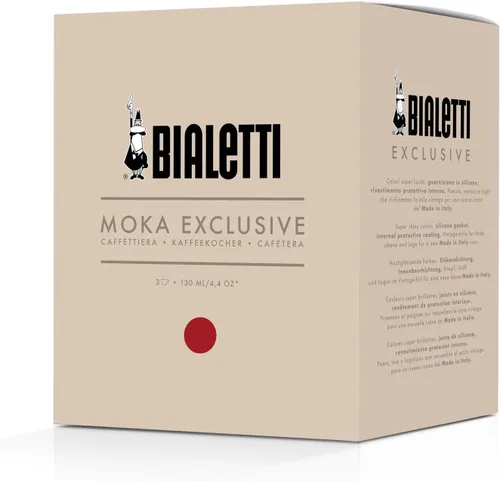 Vista 6 de Bialetti Moka Exclusiva Italiana Roja para 3 Tazas, Fuego Directo (Cafetera, Cafetera de Espresso, Makinetta)