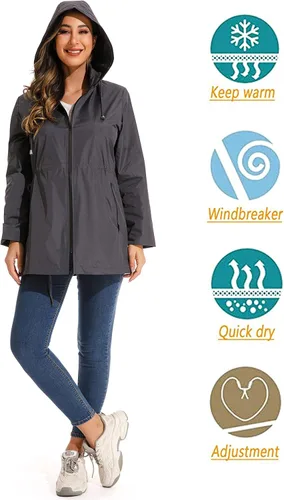 Vista 2 de GUANYY Chaqueta impermeable para mujer, chaqueta Anorak para exteriores, con capucha