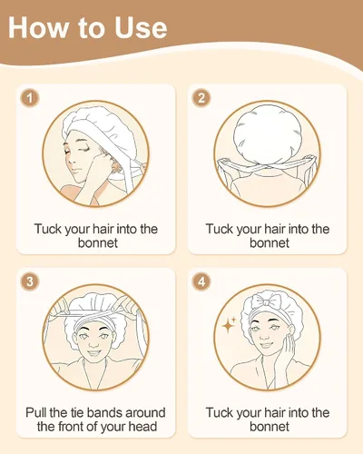 Vista 8 de Gorro de satén para mujeres, gorros de seda para dormir, gorro para cabello rizado con banda elástica con lazo, reversible de doble capa, gorro