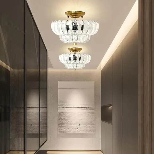 Vista 5 de Luces de techo semiempotradas, luz de vidrio blanco, base dorada, lámpara moderna para pasillo, sala de estar, cocina, dormitorio, 3 bombillas