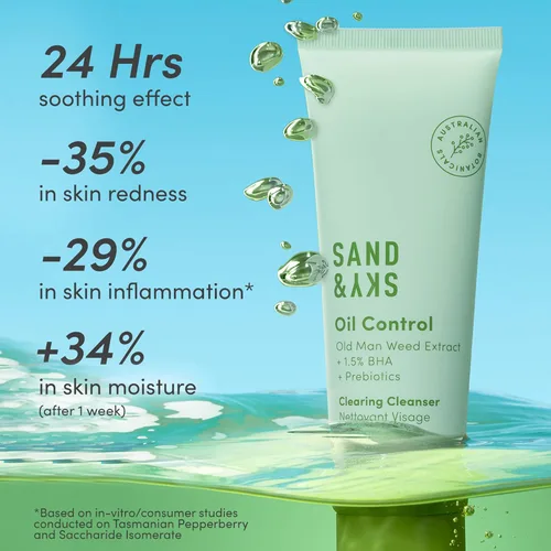 Vista 5 de Sand & Sky Lavado facial para acné con ácido salicílico, limpiador limpiador limpiador de control de aceite para piel grasa, limpiador facial
