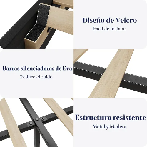 Vista 9 de Allewie Base de cama LED tamaño King con estación de carga, cama de plataforma tapizada en terciopelo con cabecera geométrica tipo wingback, marco