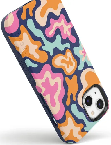Vista 3 de Casely Funda para iPhone 13 Salpicadura de Color Medianoche Retro Abstracto Compatible con MagSafe Diseño Protector Audaz