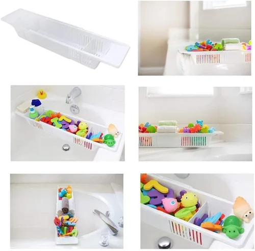 Vista 5 de TOPINCN Bandeja de bañera, bandeja de bañera ampliable, bandeja de baño, bandeja de bañera, puente de ducha, estantes organizadores, accesorios