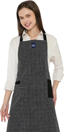 Vista 11 de Encasa XO Delantales de cocina de algodón para mujeres y hombres con bolsillo y bucle para toalla, correa ajustable para cuello y espalda