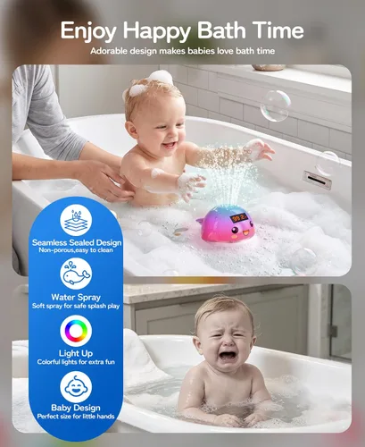Vista 6 de Pircaath Juguete de aspersor de baño iluminado para bebé de 0 a 36 meses Azul claro