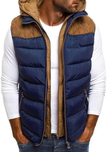 Vista 25 de WENKOMG1 Chaleco con capucha con doble cremallera para hombre, abrigo de color sólido, abrigo cálido y grueso, sin mangas, chaqueta suelta