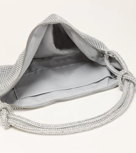 Vista 4 de Bolso de noche con diamantes de imitación, elegante y brillante para mujer, bolso de hobo brillante, bolso plateado brillante para boda, fiesta, club