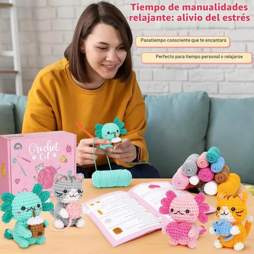 Vista 6 de Kit de ganchillo para principiantes, kit de ganchillo para gatos Axolotls Familia de ajolotes y gatos