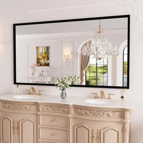 Vista 95 de WEER - Espejo de baño con luces LED, 50x70cm, espejo de tocador montado en la pared, 3 colores regulables, almohadilla antiempañante retroiluminada