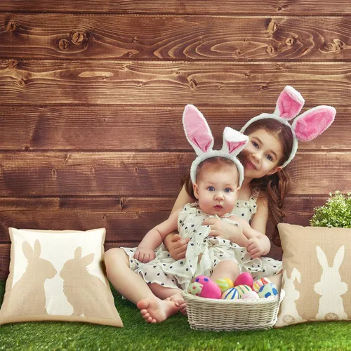 Vista 5 de BOAO 4 fundas de almohada de lino de Pascua de 18 x 18 pulgadas, funda de cojín de conejo, decoración de granja, funda de cojín para decoración
