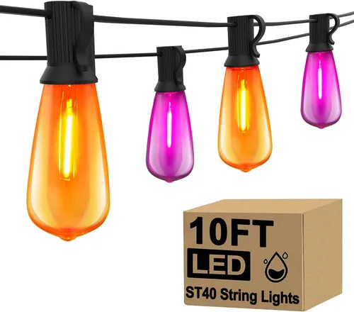 Vista 11 de Tira de luces LED ST40 de 20 pies para exteriores con 22 bombillas Edison vintage inastillables, tira de luces para patio, impermeable, para patio