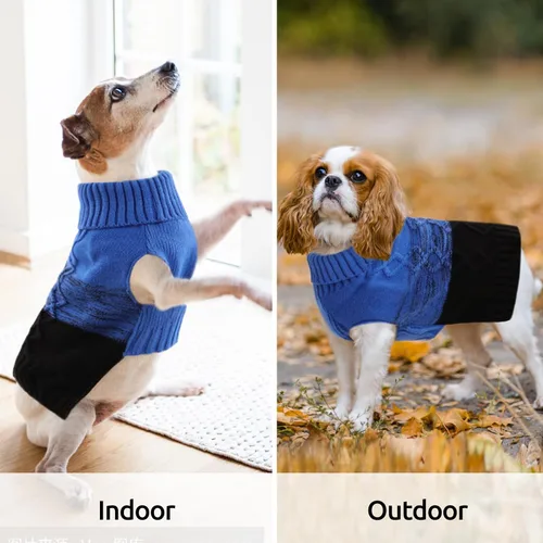 Vista 4 de ASENKU Suéter cálido para perros pequeños y medianos, suéteres para mascotas para ropa de perro en otoño e invierno, suéter grueso con cuello Azul