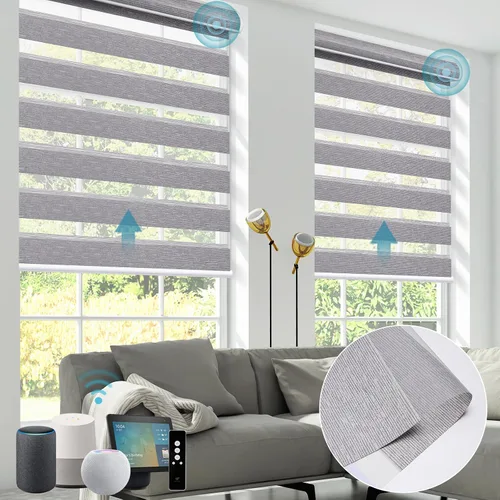 Vista 20 de SmartWings Persianas motorizadas de cebra con cenefa funcionan con Homekit Thread Alexa Z-Wave Smart de doble capa con control remoto, persiana