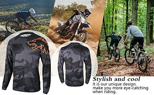 Vista 4 de Camisetas de ciclismo de montaña para hombre, manga larga, MTB Off-Road Motocross Jersey de secado rápido y absorbe la humedad