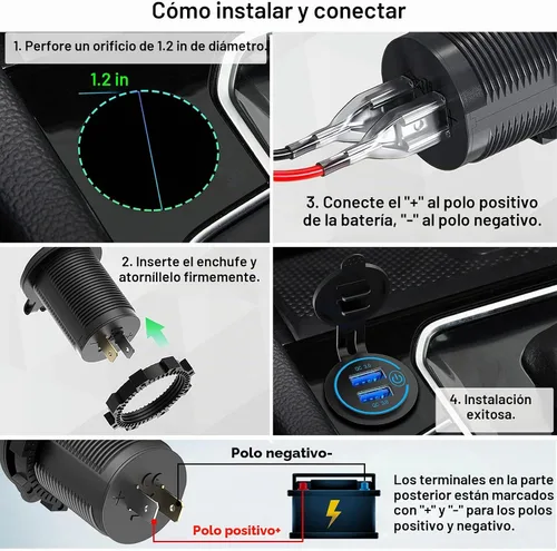Vista 5 de QC3.0 Dual USB 12V DC Outlet con interruptor táctil: Toma marina de 12 voltios Carrito de golf Puerto USB Cargador de coche Adaptador de corriente
