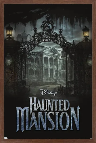 Vista 10 de Disney Haunted Mansion - Póster de pared de mansión, 22.4 pulgadas de largo x 14.7 pulgadas de ancho, versión enmarcada de madera de granero