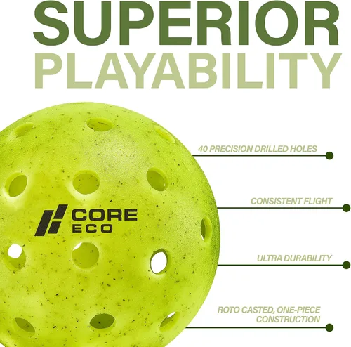 Vista 4 de CORE Pickleball -ECO Ball Pelotas de pickleball para exteriores - Copa del Mundo de Pickleball oficial y aprobadas por el torneo USAPA