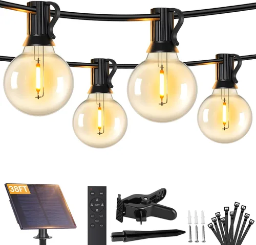 Vista 9 de Brightever Luces de Cadena Solares de 25 Pies para Exteriores Impermeables, Luces Solares G40 con Control Remoto y 10+1 Bombillas Globo LED