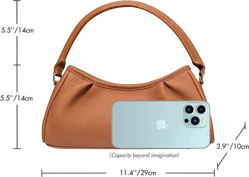 Vista 5 de XinHerun Bolsa de hombro con hoyuelos para mujer, bolso pequeño de piel auténtica con asa superior, monedero hobo moderno con pliegues