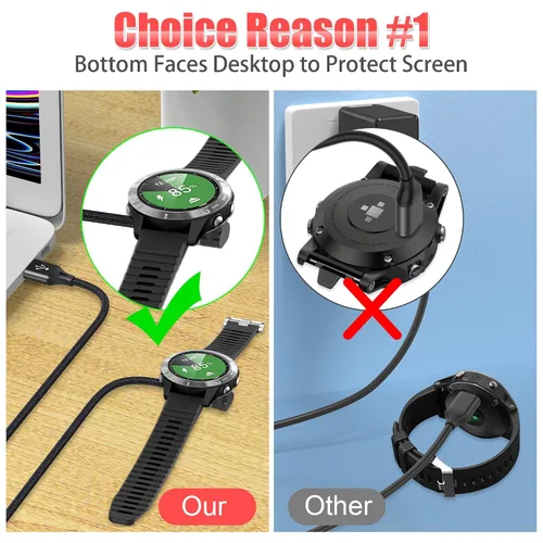 Vista 2 de AGVEE Cargador de 1.5 pies para reloj Garmin, cable de carga en forma de L Para enfoque, BarkLimiter, D2, Enduro, Epix, Fenix, Precursor