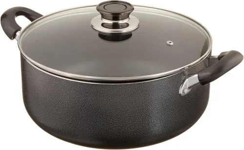 Vista 5 de Uniware Olla de aluminio antiadherente con tapa de vidrio, negro (8 cuartos de galón)