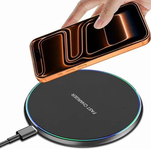 Vista 7 de Cargador inalámbrico compatible con iPhone 17 16 15 14 13 12 11 Pro Max/Mini/Plus/XR/X/8, 15W Max Fast Wireless Charging Pad Mat para Samsung Galaxy