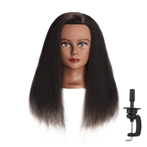 Vista 7 de Hairingrid Cabeza de Maniquí Afroamericana con 100% Cabello Humano Cosmetología Cabeza de Maniquí de Cabello Afro para Práctica de Peinado, Trenzado