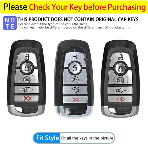 Vista 2 de Funda para llavero Ford de TPU suave con llavero de cuero, funda protectora completa compatible con Ford Explorer Mustang Fusion Escape F150 F250