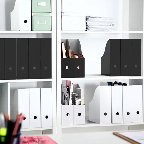 Vista 4 de Simple Houseware Paquete de 6 cajas para archivadores de revistas, organizador de cartón plegable, color negro