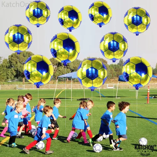 Vista 9 de Paquete de 20 globos metálicos de fútbol de 18 pulgadas, suministros de fiesta de cumpleaños de fútbol, globos redondos de papel de aluminio de bola