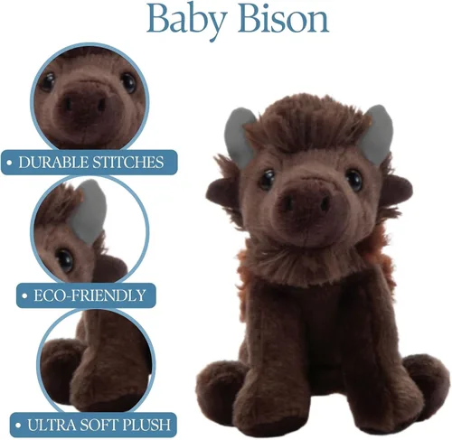 Vista 8 de The Petting Zoo Peluche de bisonte, regalos para niños, animales del zoológico Wild Onez Babiez, juguete de peluche de bisonte de 6 pulgadas