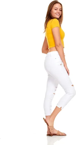 Vista 4 de YDX Smart Jeans - Pantalones de mezclilla con cintura alta, elásticos, rasgados