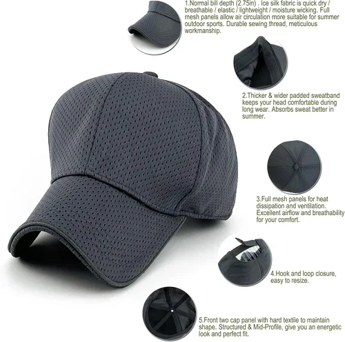 Vista 2 de Loneshark Gorra de béisbol transpirable de verano para hombre, de secado rápido, absorbe la humedad, para deportes al aire libre, ajuste seco