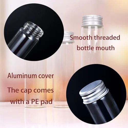 Vista 7 de Viales de vidrio de 80 ml, 14 piezas, con tapa de rosca de aluminio, 14 botellas de vidrio transparente de BKMAMLAB