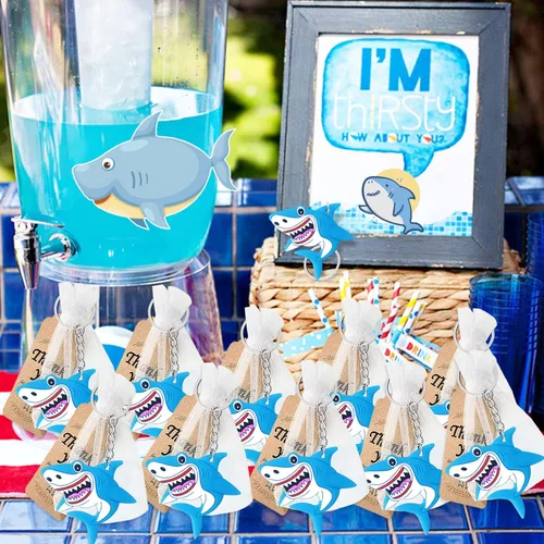 Vista 5 de CiciBear Paquete de 24 llaveros de tiburón – Cumpleaños de niños, verano, decoración de fiesta de vacaciones en la playa para invitados y baby
