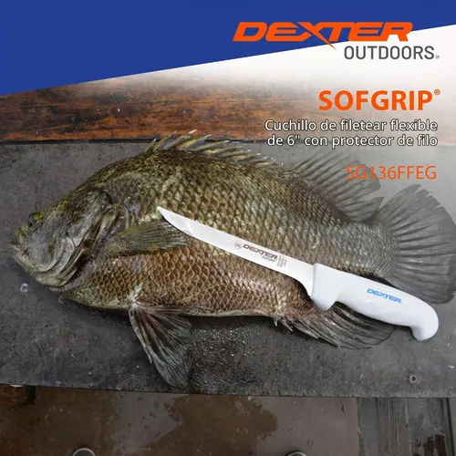 Vista 7 de Cuchillo de filete Dexter Outdoors de 6" con mango suave SOFGRIP Incluye protector de filo High-carbon American stainless blade sized for