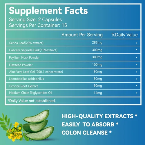 Vista 2 de Cápsulas de limpieza intestinal, apoyo intestinal y colon, desintoxicación y limpieza, durante 15 días, sin OMG, sin gluten, vegano, suplemento