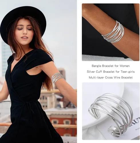 Vista 3 de Brazalete de oro para mujer, chapado en oro de 14 quilates, pulsera gruesa de moda para mujer, pulsera de oro rosa para adolescentes, pulsera