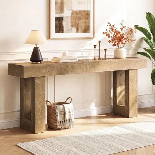 Vista 12 de Tribesigns - Mesa consola de 63 pulgadas de largo, mesa de sofá rectangular de madera detrás del sofá, mesa de entrada estilo granja para entrada