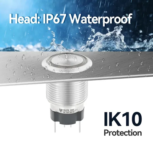 Vista 5 de Interruptor de botón de cierre de 15 amperios 19 mm 3/4 "agujero 12V/24V CC impermeable IP67 SPST de acero inoxidable 304 interruptor