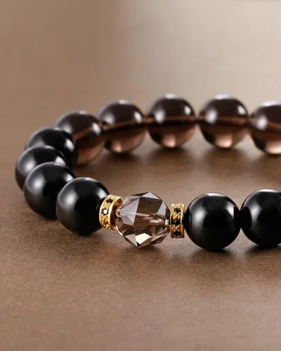 Vista 2 de Jewever Pulseras de Obsidan negro con cuarzo ahumado para hombres y mujeres, cristales curativos energéticos, cuentas de piedras preciosas de 0.47