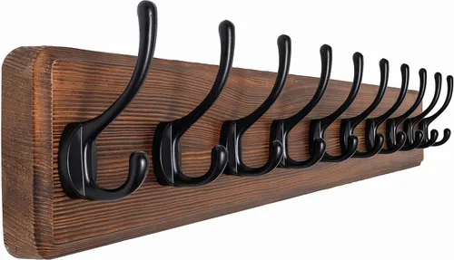 Vista 15 de SKOLOO Perchero rústico montado en la pared, perchero de madera maciza de pino, 5 ganchos para colgar ropa, batas, toallas, abrigos